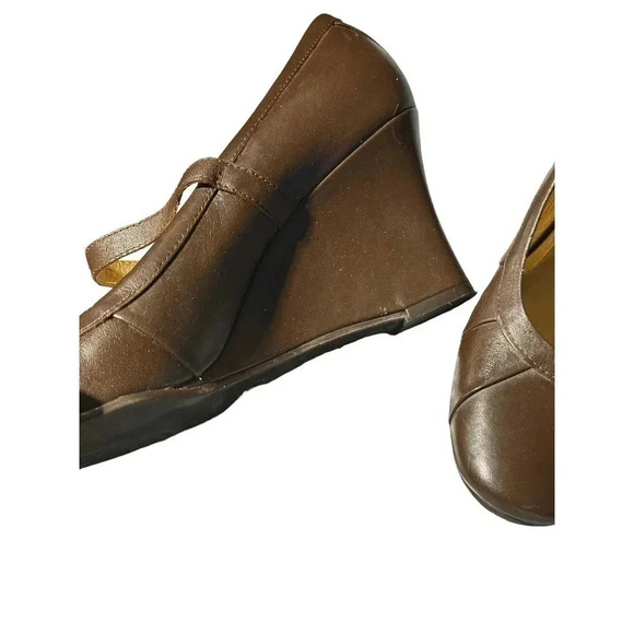 Nine West Women's Brown Leather Upper Mary Jane Platform Heels Size 8 - Picture 3 of 6